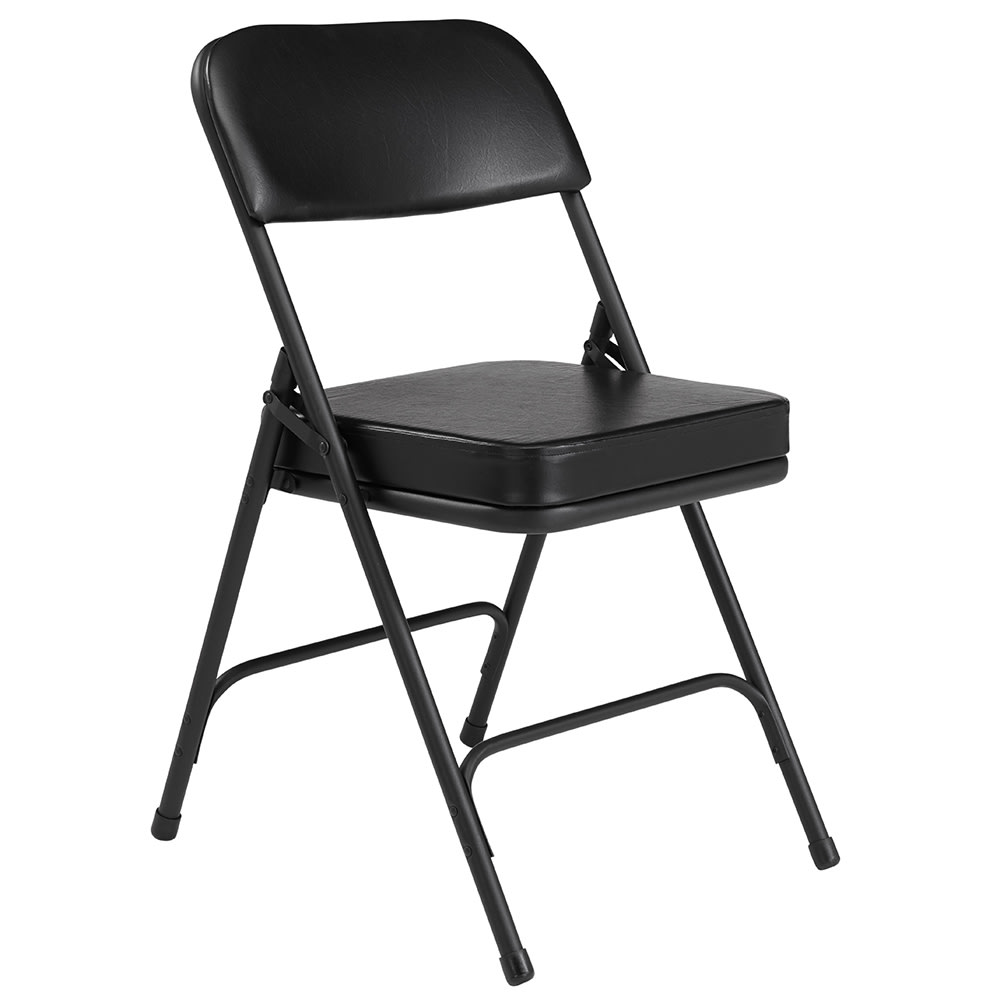 National Public Seating 3210 Folding Chair w/ Black Vinyl Back & Seat - Steel Frame, Black