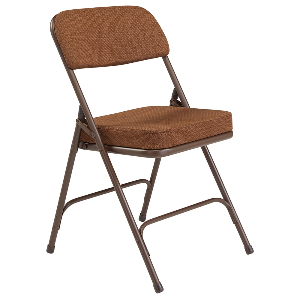 National Public Seating 3219 Folding Chair w/ Antique Gold Fabric Back & Seat - Steel Frame, Brown