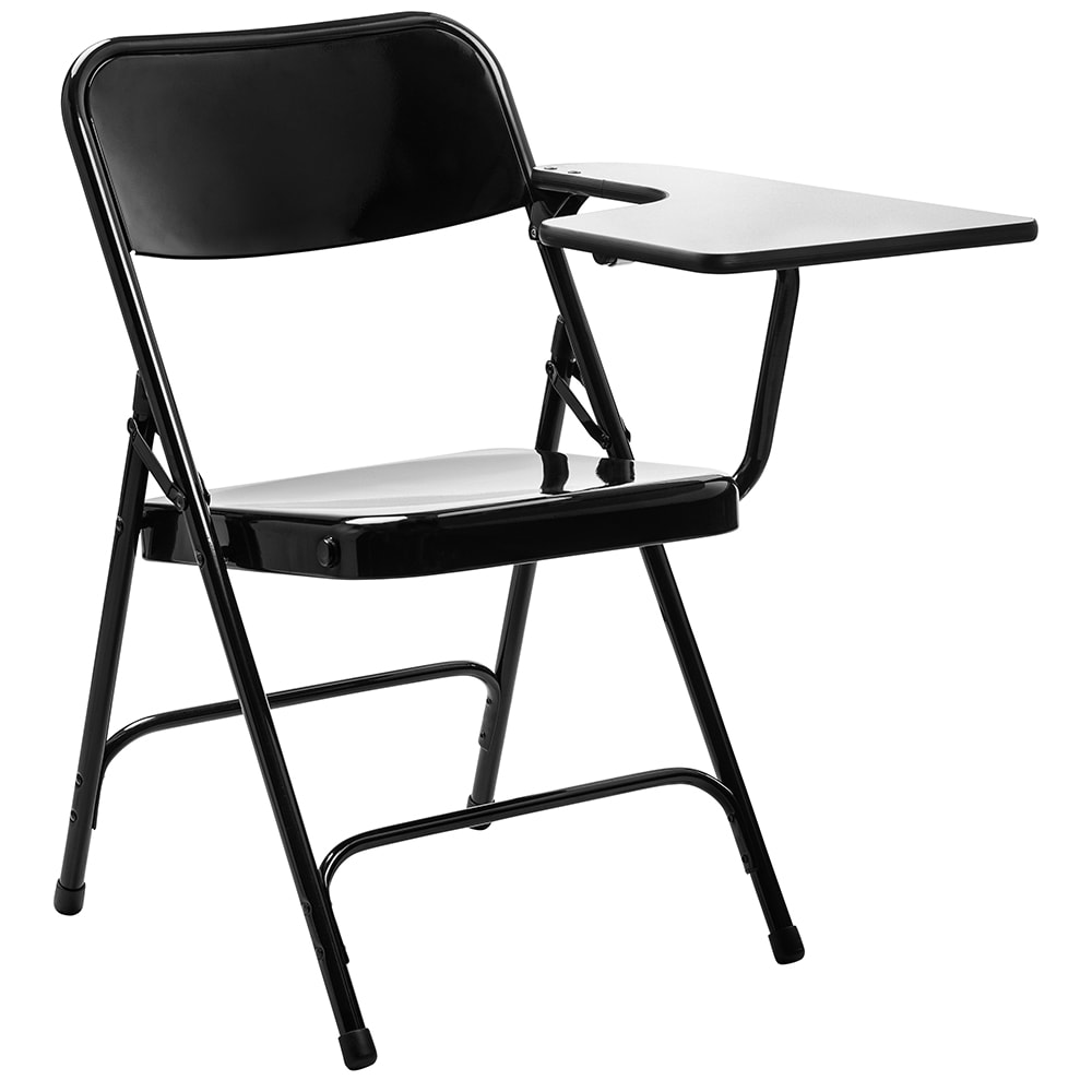 National Public Seating 5210L Folding Chair w/ Black Steel Back & Seat - Left Tablet Arm, Steel Frame, Black