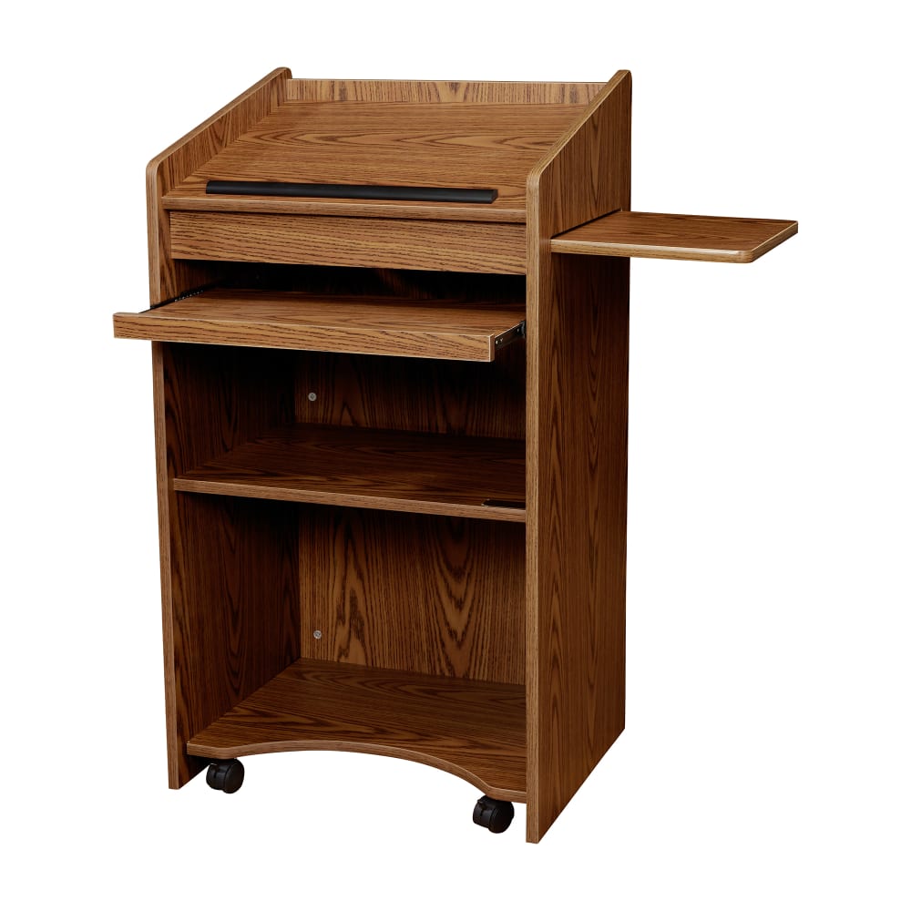 National Public Seating 600-MO Floor Lectern w/ (3) Shelves - 25" x 20" x 46", Laminate, Medium Oak