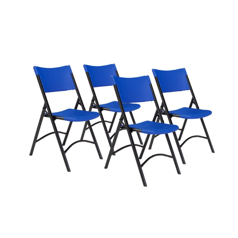 National Public Seating 604 Folding Chair w/ Blue Plastic Back & Seat - Steel Frame, Black