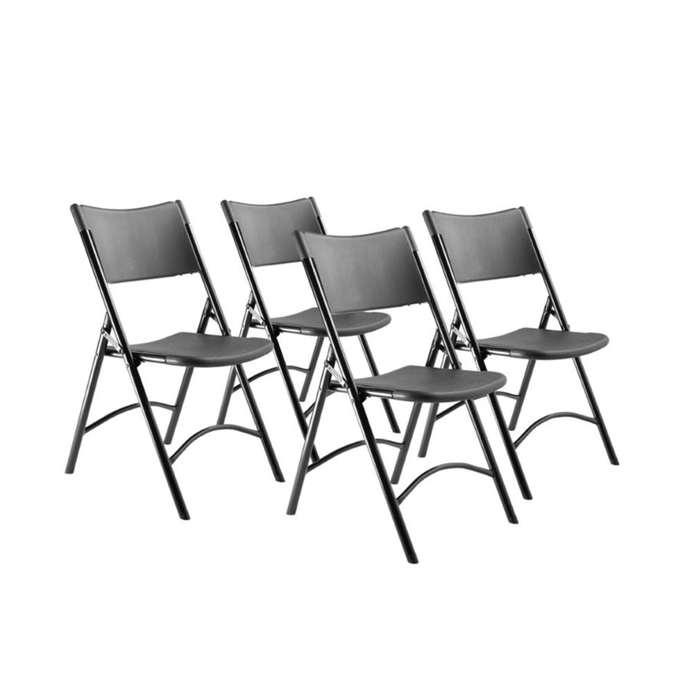 National Public Seating 610 Folding Chair w/ Black Plastic Back & Seat - Steel Frame, Black