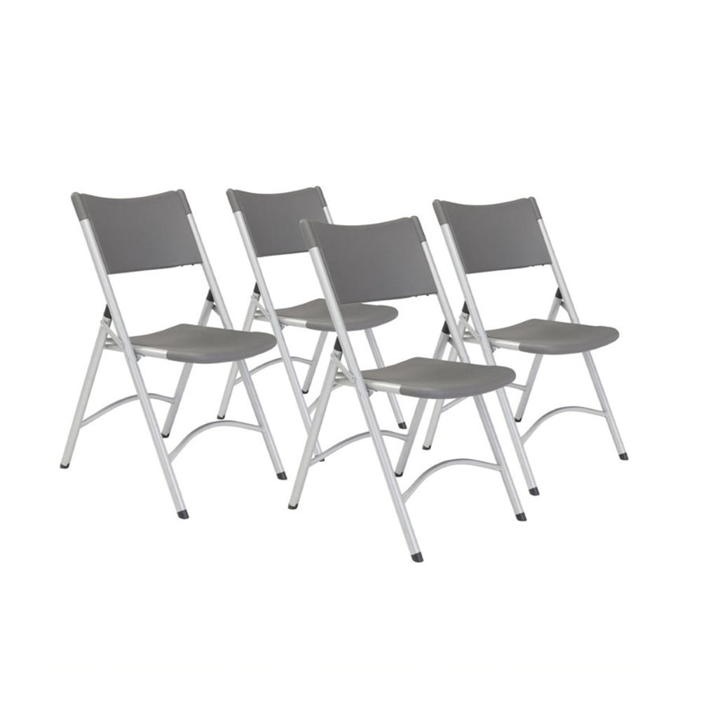 National Public Seating 620 Folding Chair w/ Charcoal Slate Plastic Back & Seat - Steel Frame, Silver