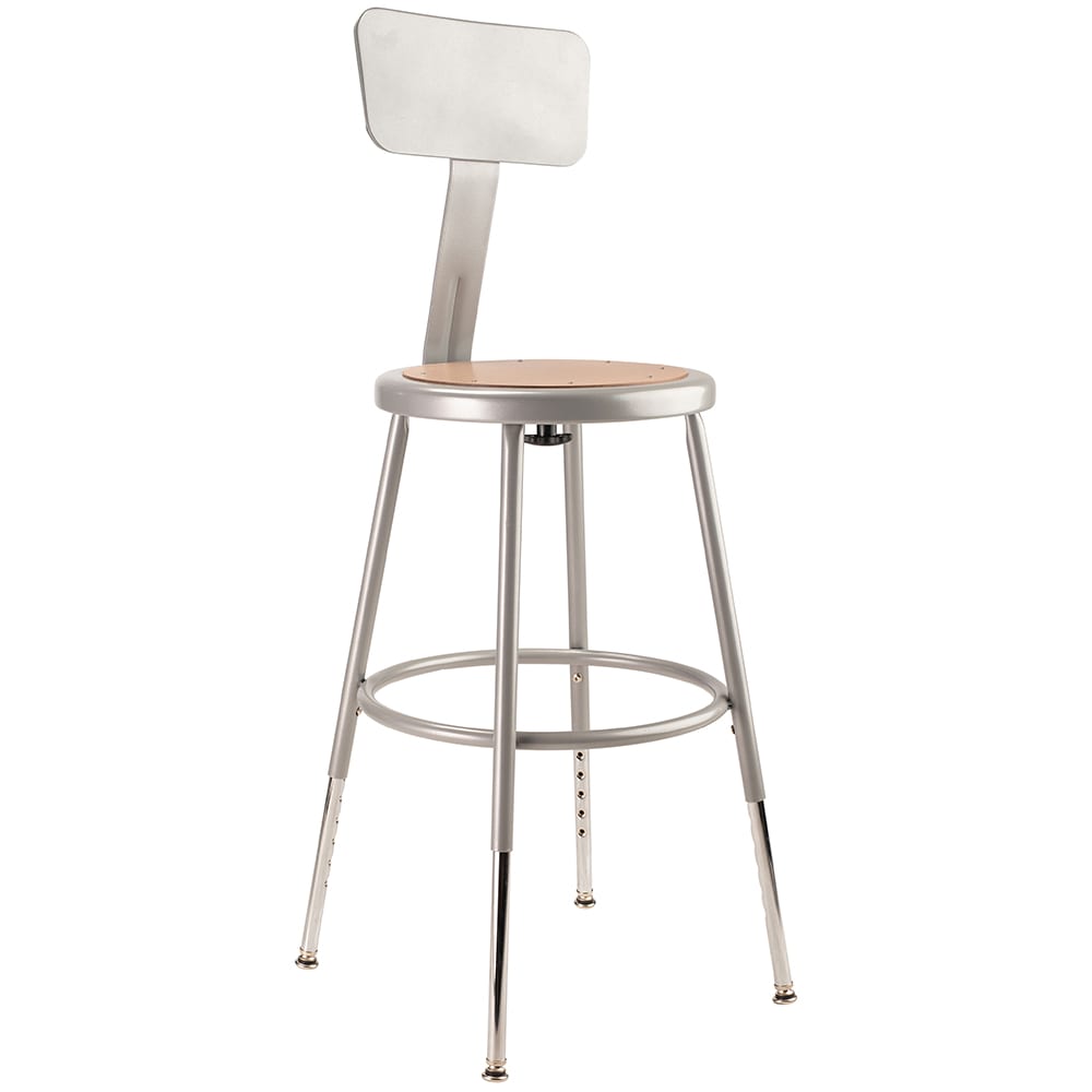 National Public Seating 6218HB Round Stool w/ Solid Back & Masonite Board Seat, Gray