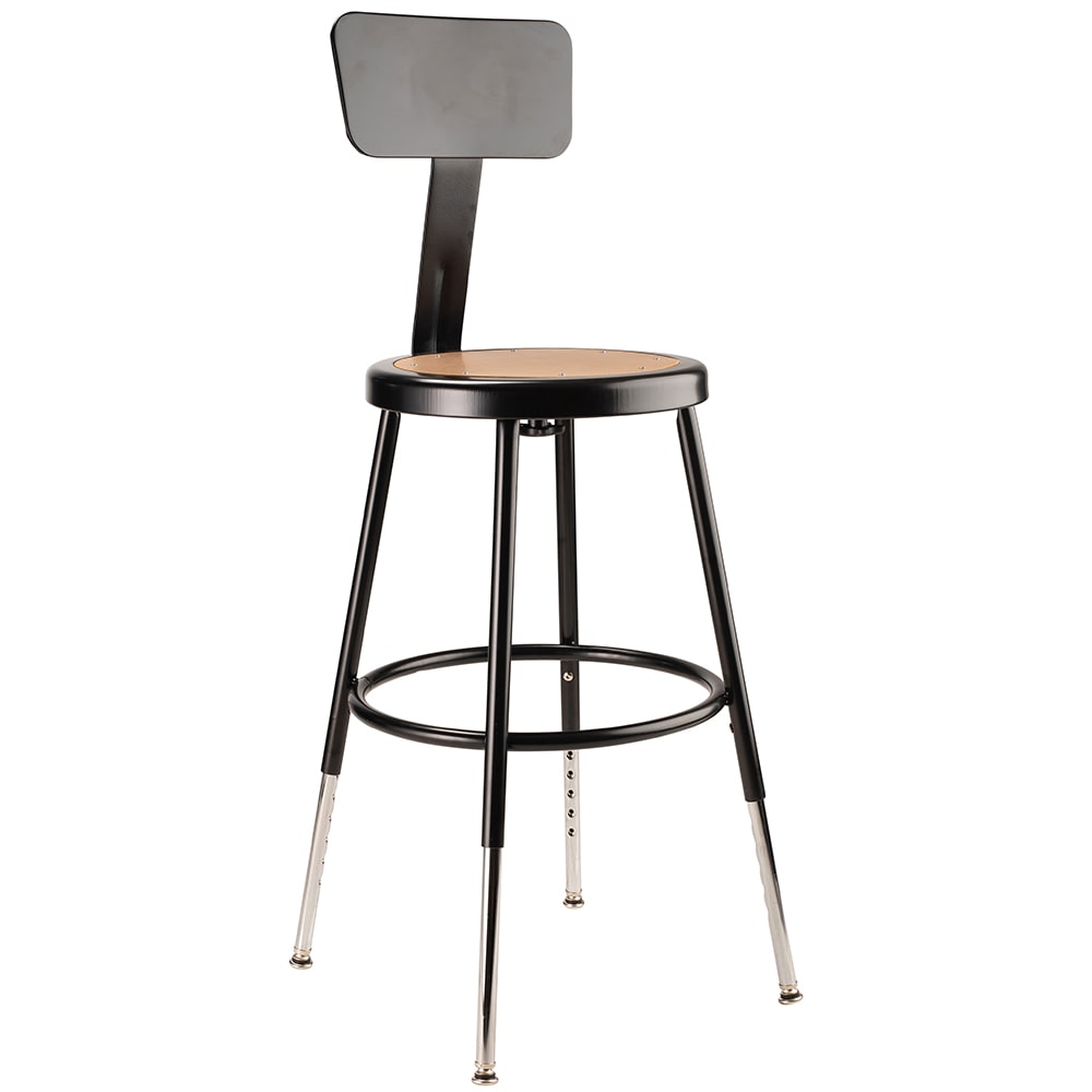 National Public Seating 6218HB-10 Round Stool w/ Solid Back & Masonite Board Seat, Black