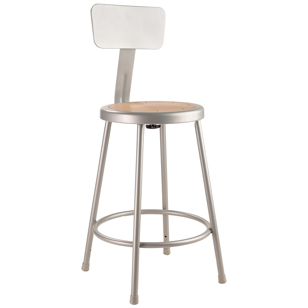 National Public Seating 6224B Round Stool w/ Solid Back & Masonite Board Seat, Gray