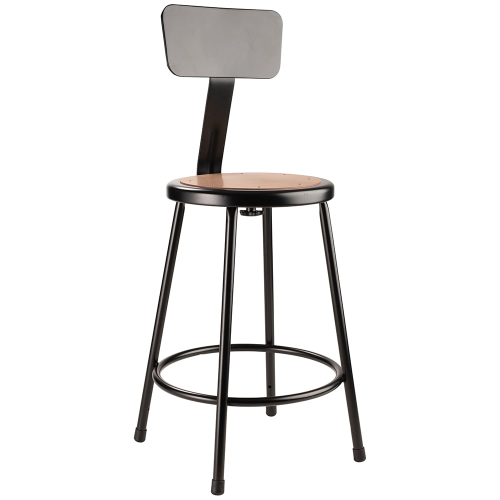 National Public Seating 6224B-10 Round Stool w/ Solid Back & Masonite Board Seat, Black