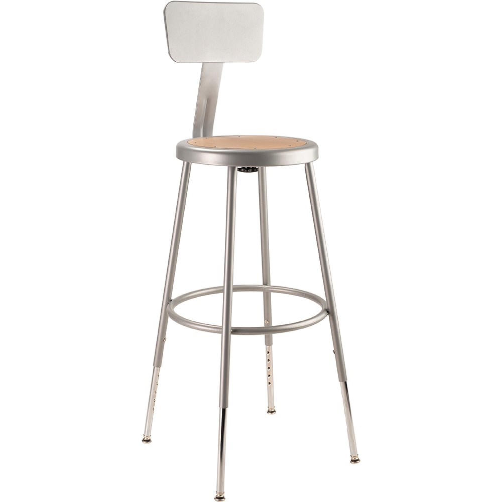 National Public Seating 6224HB Round Stool w/ Solid Back & Masonite Board Seat, Gray