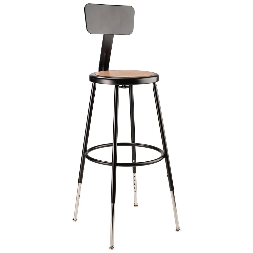 National Public Seating 6224HB-10 Round Stool w/ Solid Back & Masonite Board Seat, Black