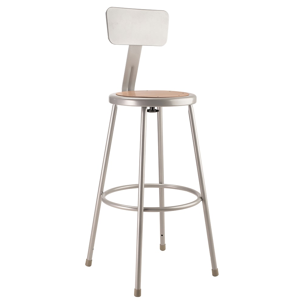 National Public Seating 6230B Round Stool w/ Solid Back & Masonite Board Seat, Gray
