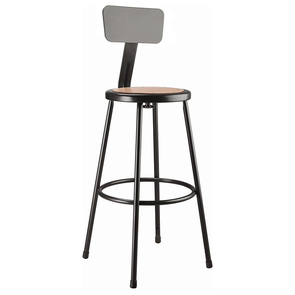 National Public Seating 6230B-10 Round Stool w/ Solid Back & Masonite Board Seat, Black