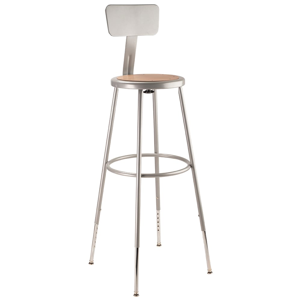 National Public Seating 6230HB Round Stool w/ Solid Back & Masonite Board Seat, Gray