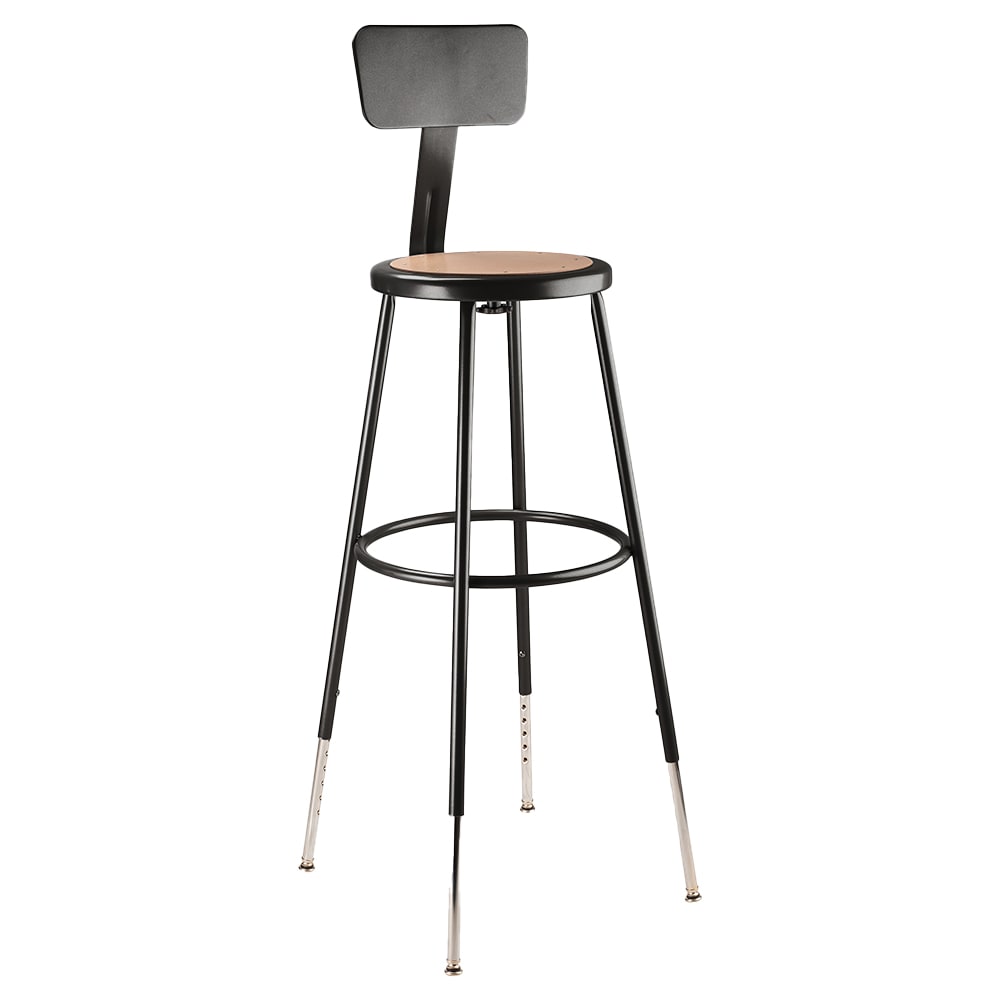 National Public Seating 6230HB-10 Round Stool w/ Solid Back & Masonite Board Seat, Black