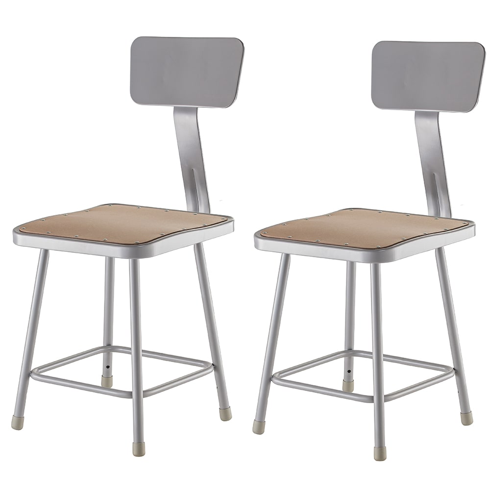 National Public Seating 6318B Square Stool w/ Solid Back & Masonite Board Seat, Gray