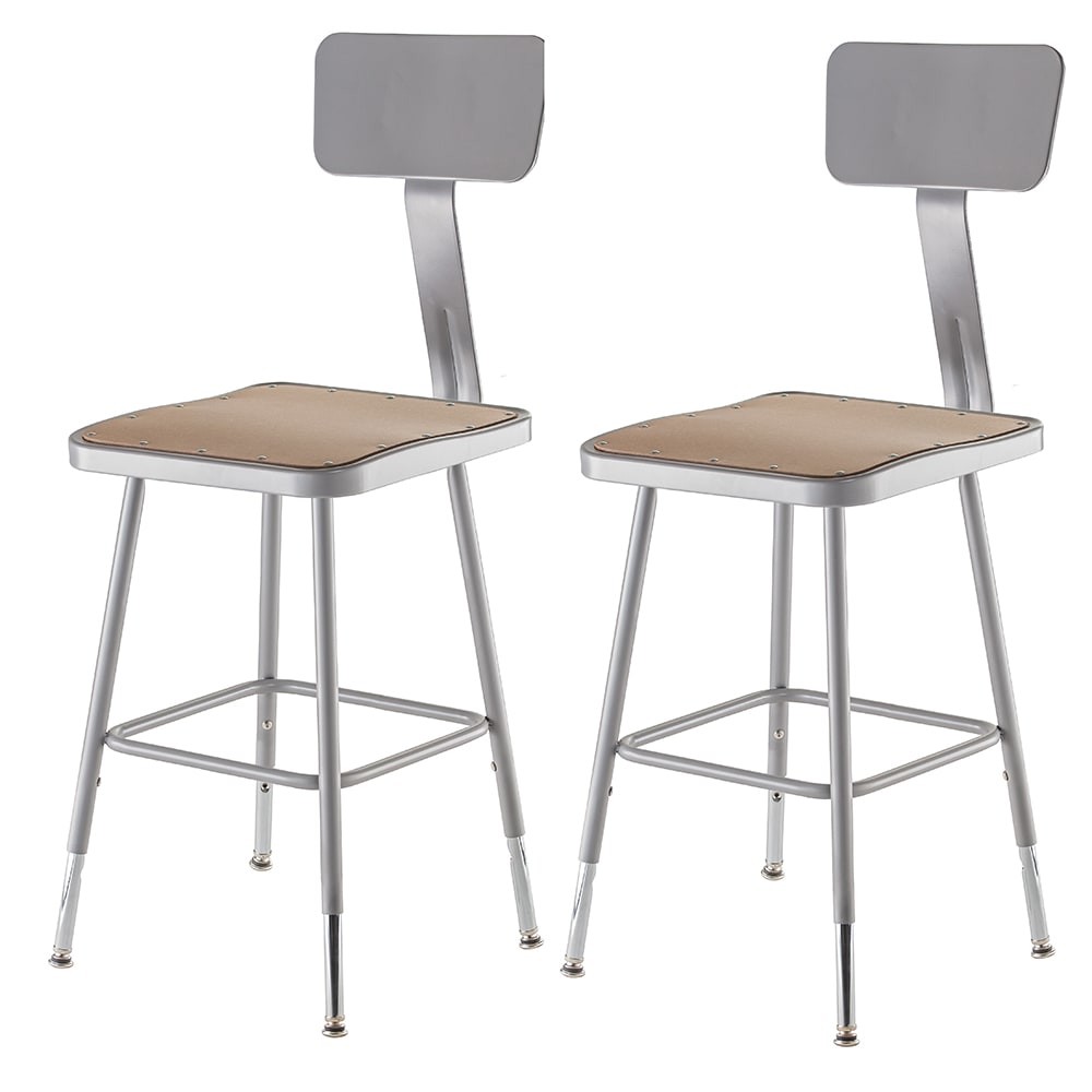 National Public Seating 6318HB Square Stool w/ Solid Back & Masonite Board Seat, Gray