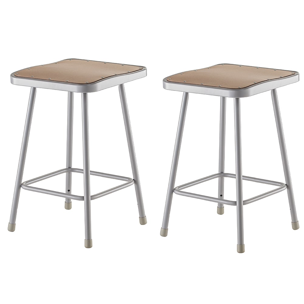 National Public Seating 6324 Square Backless Stool w/ Masonite Board Seat, Gray