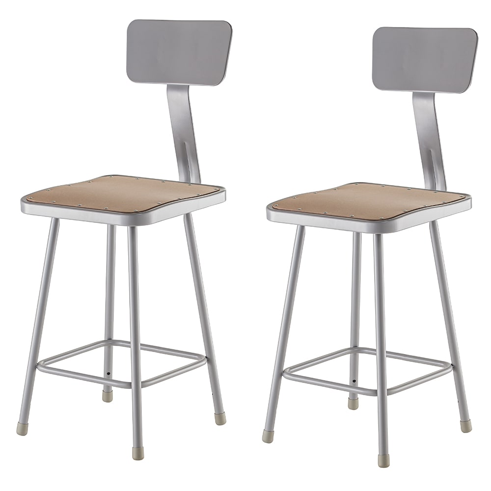 National Public Seating 6324B Square Stool w/ Solid Back & Masonite Board Seat, Gray