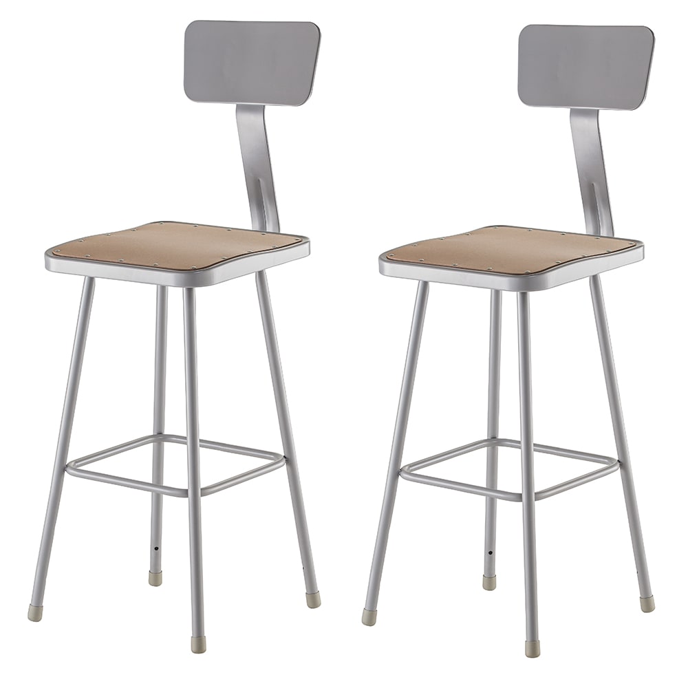 National Public Seating 6330B Square Stool w/ Solid Back & Masonite Board Seat, Gray