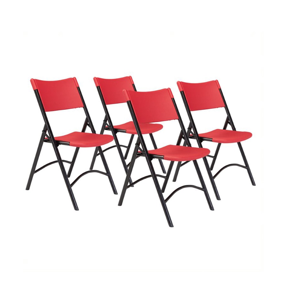 National Public Seating 640 Folding Chair w/ Red Plastic Back & Seat - Steel Frame, Black