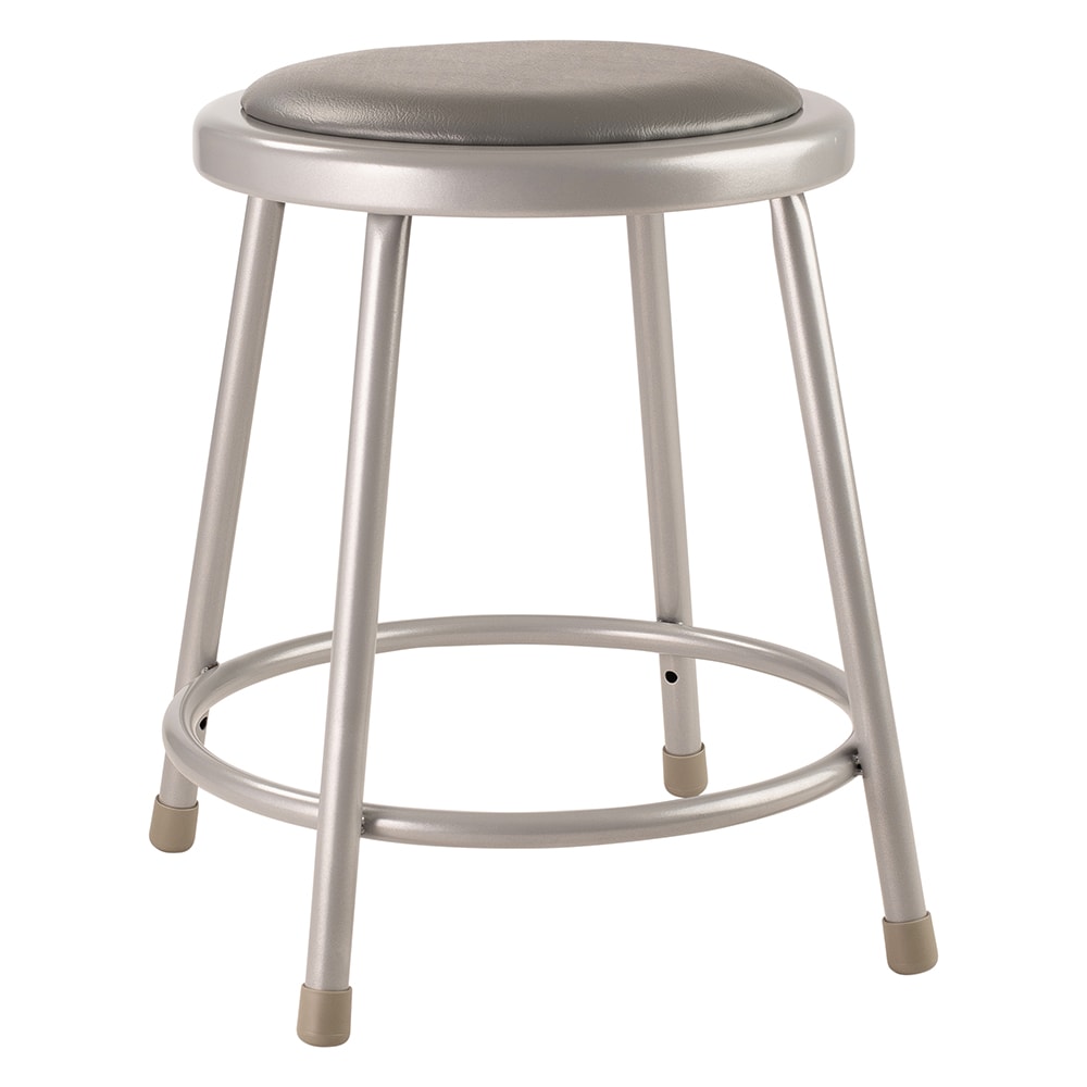 National Public Seating 6418 Round Backless Stool w/ Gray Vinyl Padded Seat, Gray