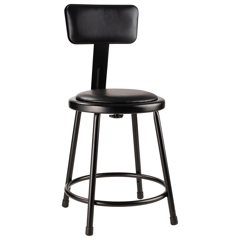 National Public Seating 6418B-10 Round Stool w/ Black Vinyl Padded Back & Black Vinyl Padded Seat, Black