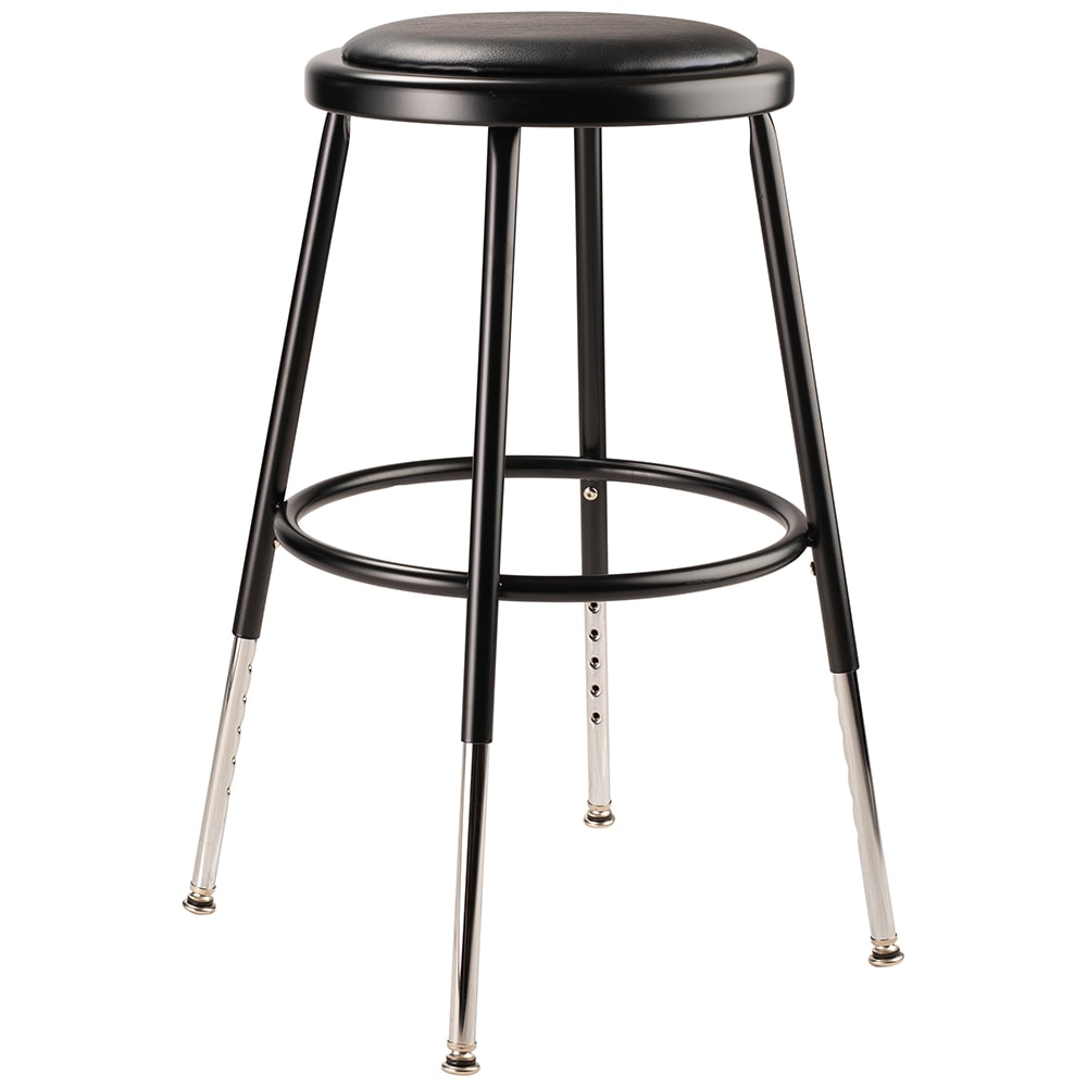 National Public Seating 6418H-10 Round Backless Stool w/ Black Vinyl Padded Seat, Black