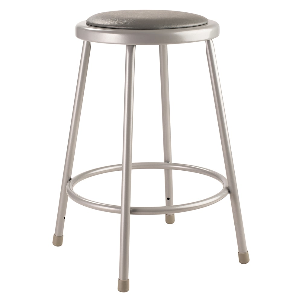 National Public Seating 6424 Round Backless Stool w/ Gray Vinyl Padded Seat, Gray