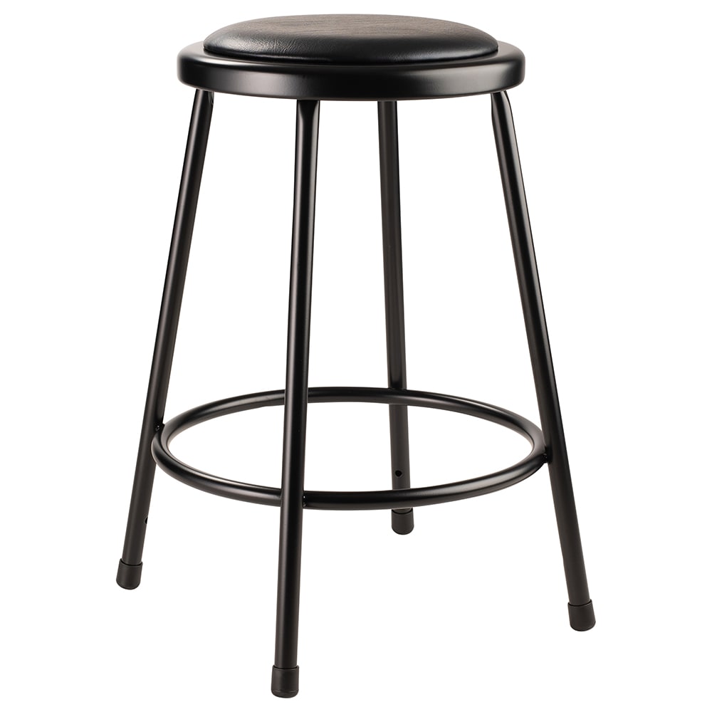 National Public Seating 6424-10 Round Backless Stool w/ Black Vinyl Padded Seat, Black