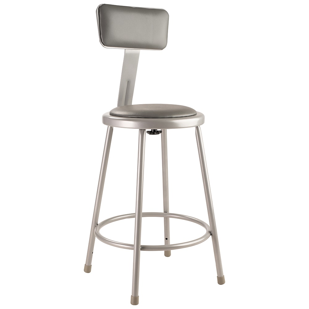 National Public Seating 6424B Round Stool w/ Gray Vinyl Padded Back & Gray Vinyl Padded Seat, Gray