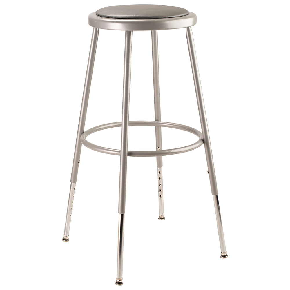 National Public Seating 6424H Round Backless Stool w/ Gray Vinyl Padded Seat, Gray