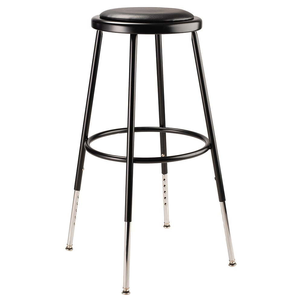 National Public Seating 6424H-10 Round Backless Stool w/ Black Vinyl Padded Seat, Black