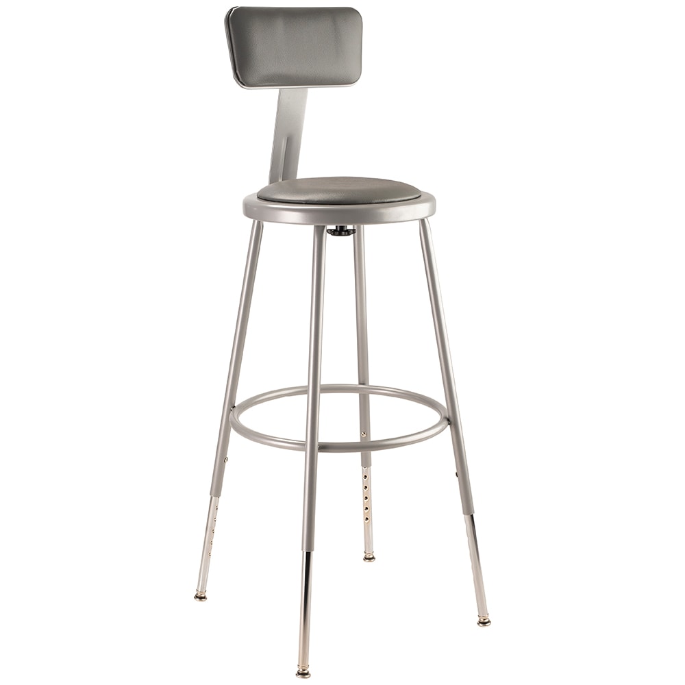 National Public Seating 6424HB Round Stool w/ Gray Vinyl Padded Back & Gray Vinyl Padded Seat, Gray