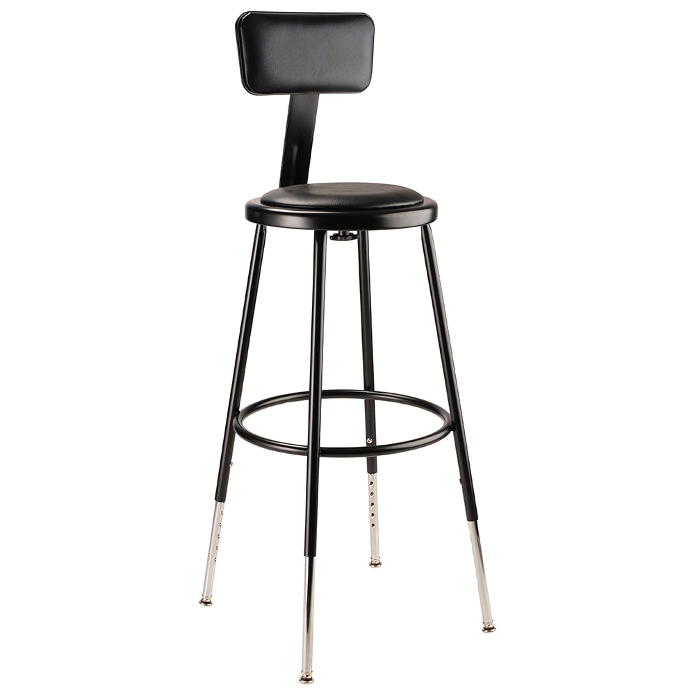 National Public Seating 6424HB-10 Round Stool w/ Black Vinyl Padded Back & Black Vinyl Padded Seat, Black