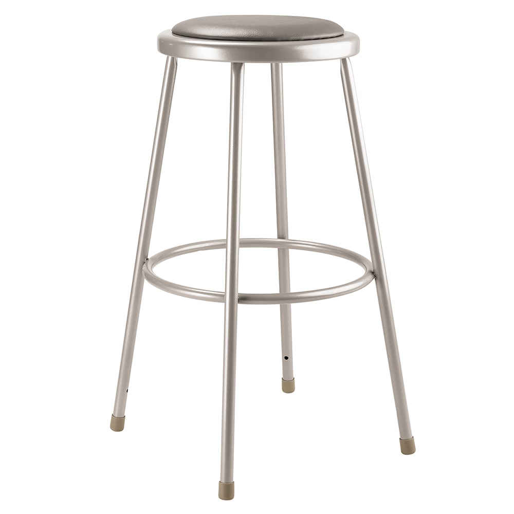 National Public Seating 6430 Round Backless Stool w/ Gray Vinyl Padded Seat, Gray