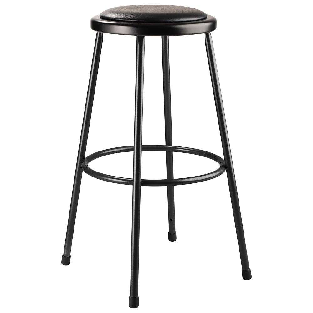 National Public Seating 6430-10 Round Backless Stool w/ Black Vinyl Padded Seat, Black