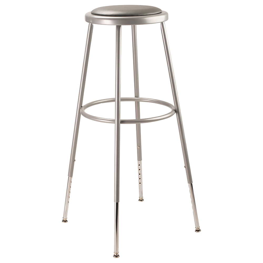 National Public Seating 6430H Round Backless Stool w/ Gray Vinyl Padded Seat, Gray