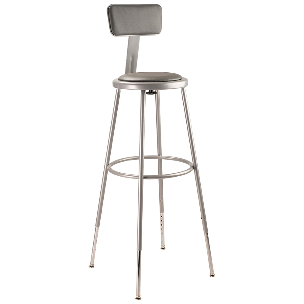 National Public Seating 6430HB Round Stool w/ Gray Vinyl Padded Back & Gray Vinyl Padded Seat, Gray
