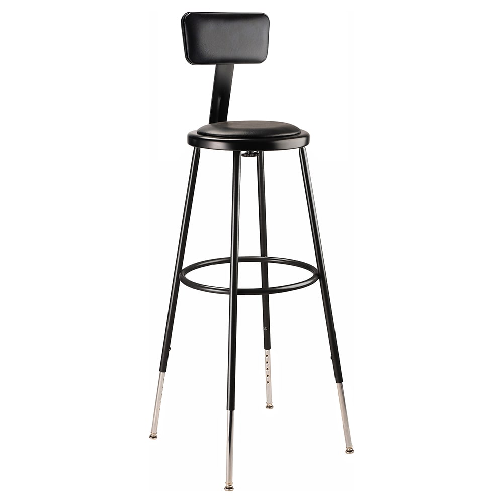 National Public Seating 6430HB-10 Round Stool w/ Black Vinyl Padded Back & Black Vinyl Padded Seat, Black