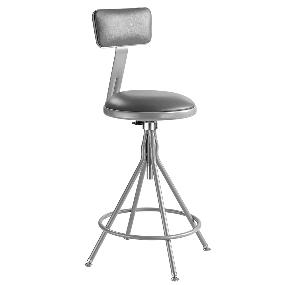 National Public Seating 6524HB Round Swivel Stool w/ Gray Vinyl Padded Back & Gray Vinyl Padded Seat, Gray