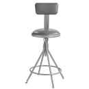 National Public Seating 6524HB Round Swivel Stool w/ Gray Vinyl Padded Back & Gray Vinyl Padded Seat, Gray thumbnail 2