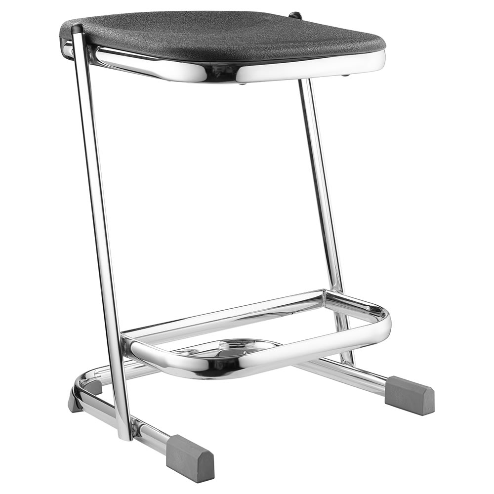 National Public Seating 6622 Backless Elephant Z Stool w/ Black Plastic Seat, Chrome