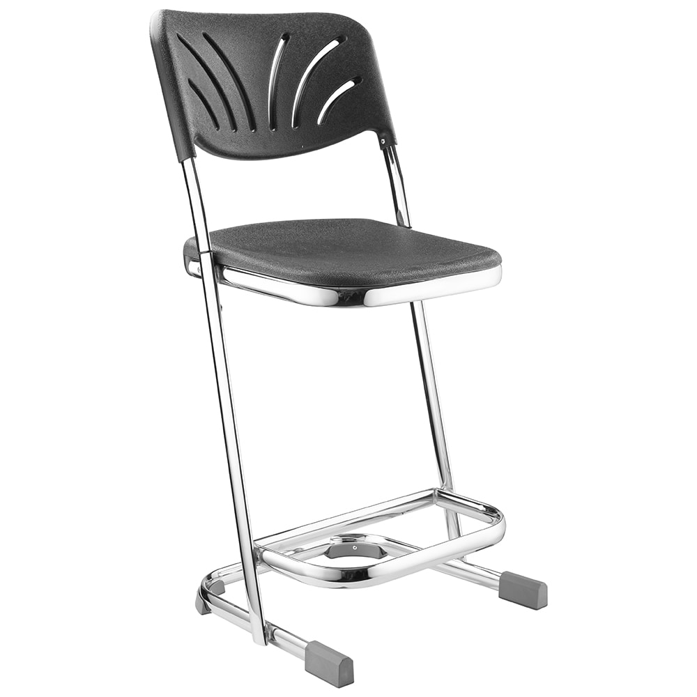National Public Seating 6622B Elephant Z Stool w/ Black Plastic Back & Black Plastic Seat,  Chrome