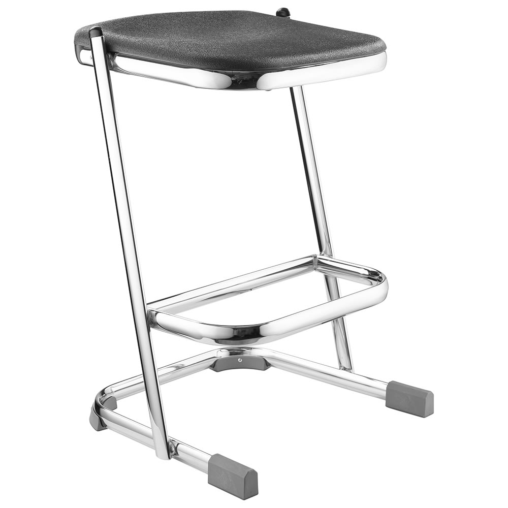 National Public Seating 6624 Backless Elephant Z Stool w/ Black Plastic Seat, Chrome