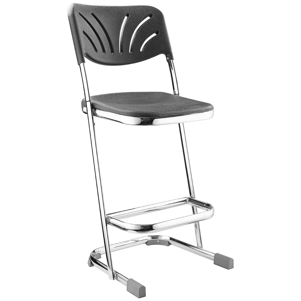 National Public Seating 6624B Elephant Z Stool w/ Black Plastic Back & Black Plastic Seat,  Chrome