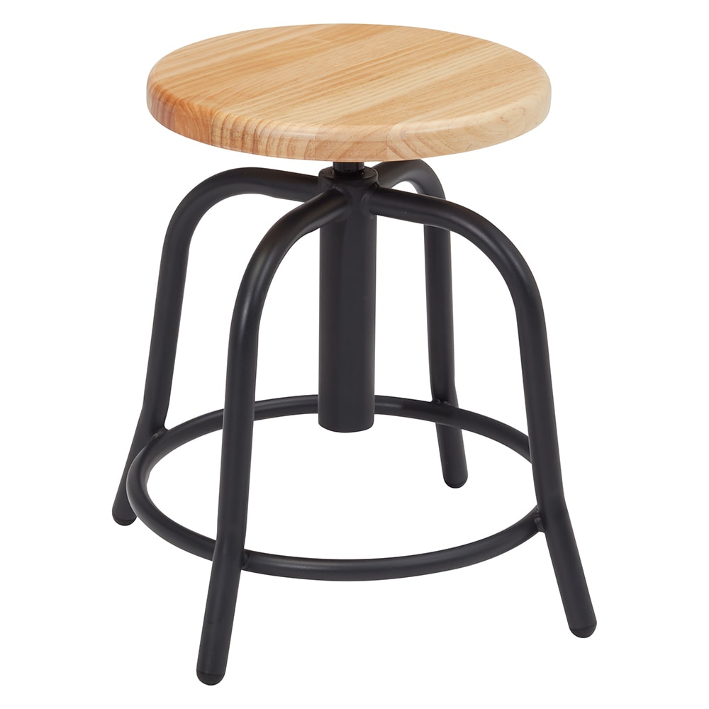 National Public Seating 6800W-10 Round Backless Swivel Stool w/ Wood Seat, Black