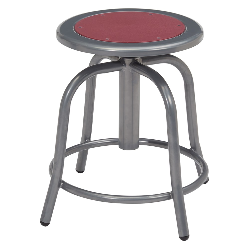 National Public Seating 6818-02 Round Backless Swivel Stool w/ Burgundy Steel Seat, Gray