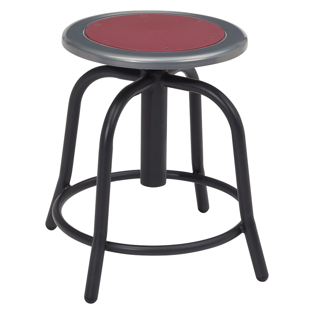 National Public Seating 6818-10 Round Backless Swivel Stool w/ Burgundy Steel Seat, Black