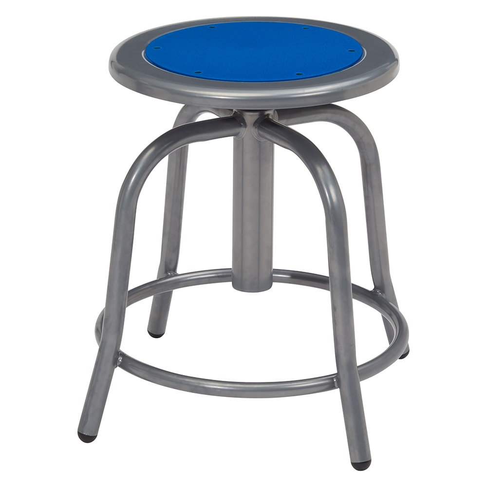 National Public Seating 6825-02 Round Backless Swivel Stool w/ Persian Blue Steel Seat, Gray