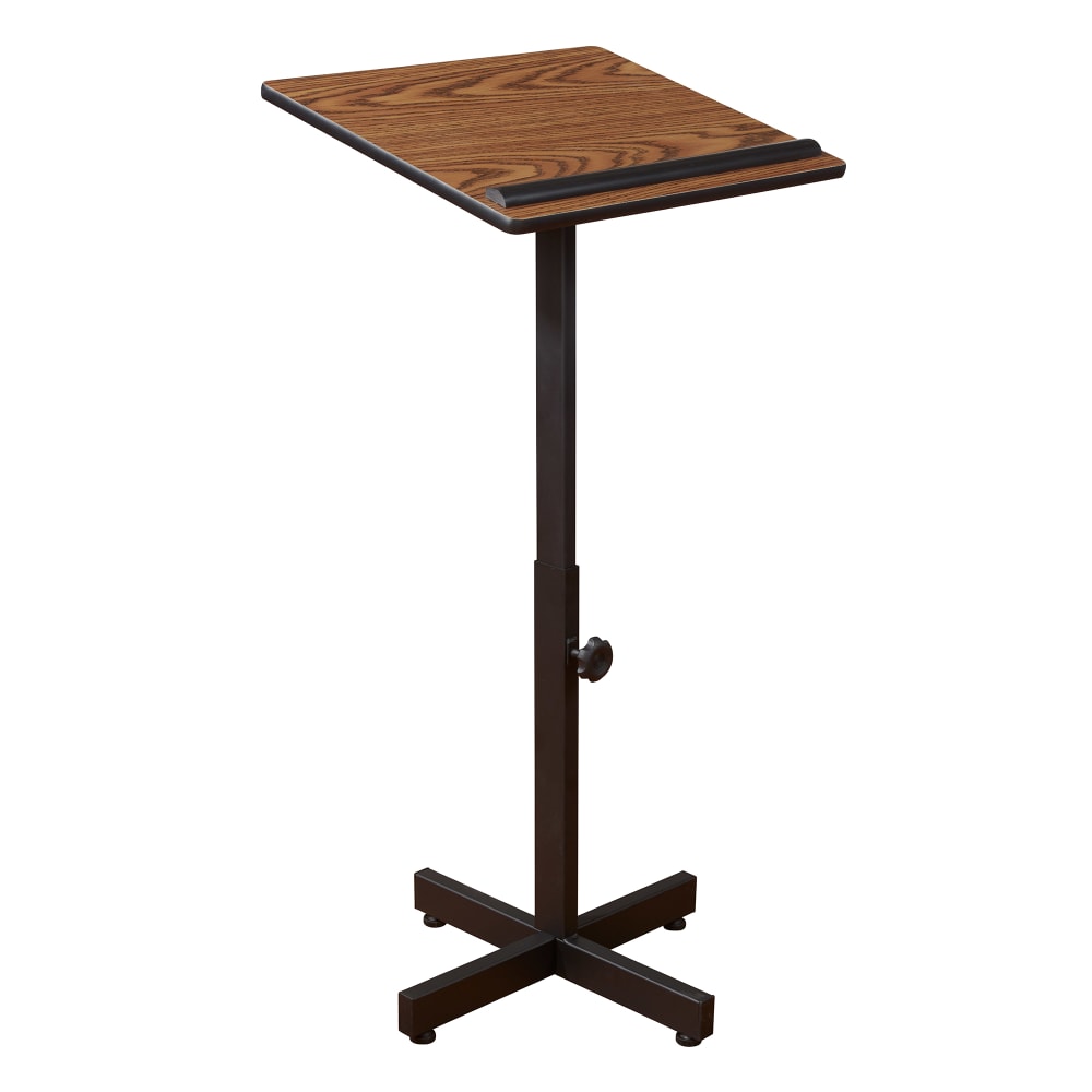 National Public Seating 70-MO Portable Lectern w/ Medium Oak Laminate Top & Black Steel Frame - 20" x 18 1/4" x 44"