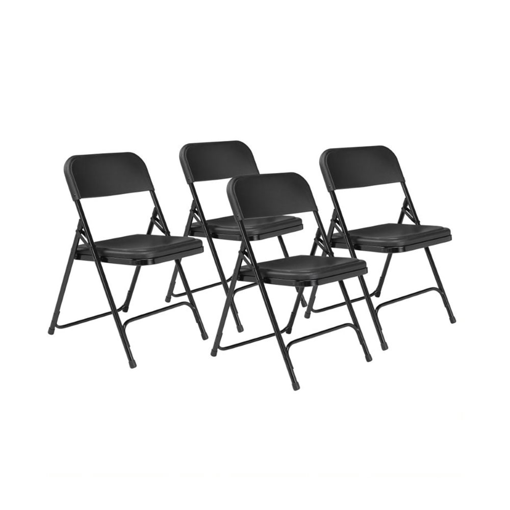 National Public Seating 810 Folding Chair w/ Burgundy Plastic Back & Seat - Steel Frame, Black